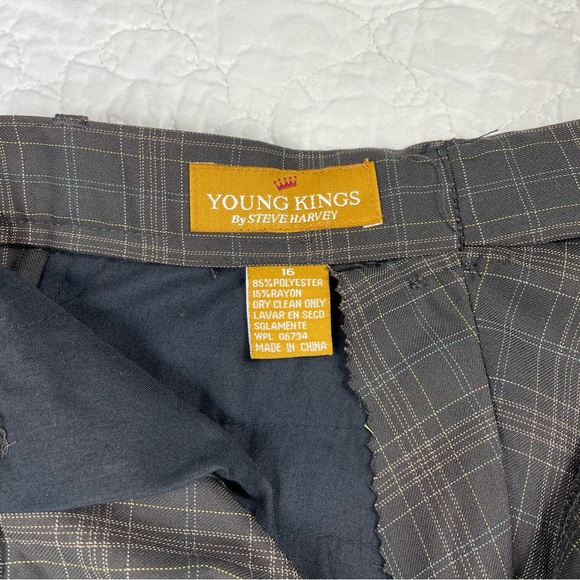 🔥Young Kings By Steve Harvey (2pcs) Plaid Brown Blue Blazer & Pants Suit - Picture 10 of 16